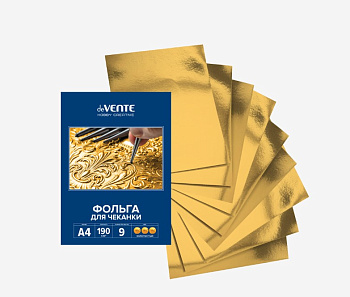 Фольга для чеканки A4 "deVENTE. HOBBY CREATIVE" 190 г/м, 9 л, в картонной папке, золотистая, 8118505