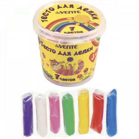 Тесто для лепки "deVENTE", 7 цветов, 210 г, в пластиковом ведерке, 8042704