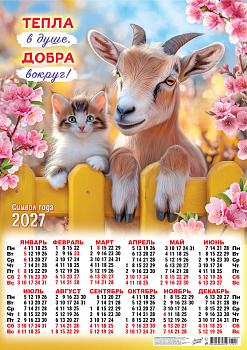 Календарь листовой А2, 2027 год, Символ года. Тепла в душе, добра вокруг! (коллаж), ПО-27-017