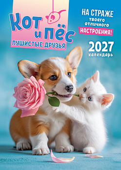 Календарь настенный перекидной на ригеле, 2027 год, 'Кот и Пес', 480х340 мм, РБ-27-029